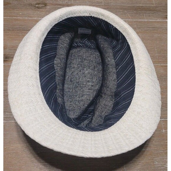 Panama Jack Striped Band Fedora Hat Medium Soft Matte Straw White Sun Cap - Picture 4 of 5
